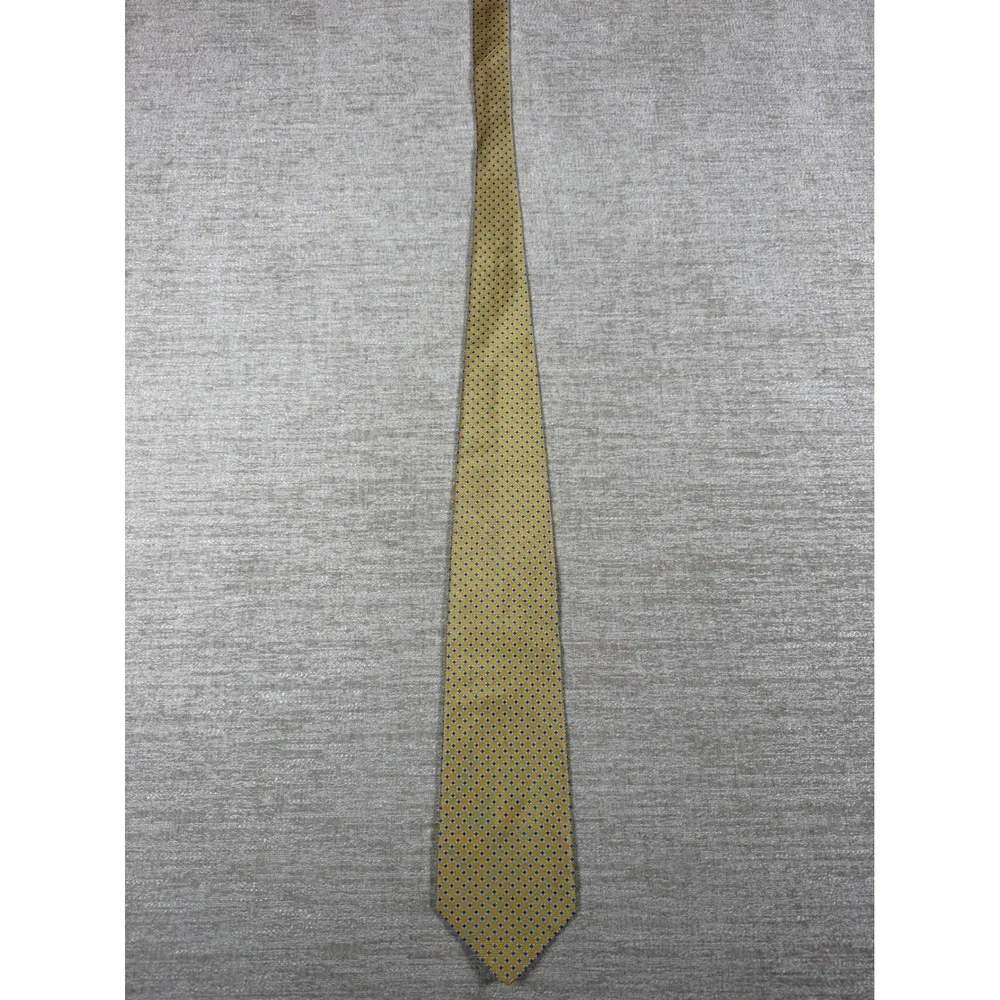 Brooks‎ Brothers Necktie Mens OS Gold Geometric Diamond Pure Silk 346